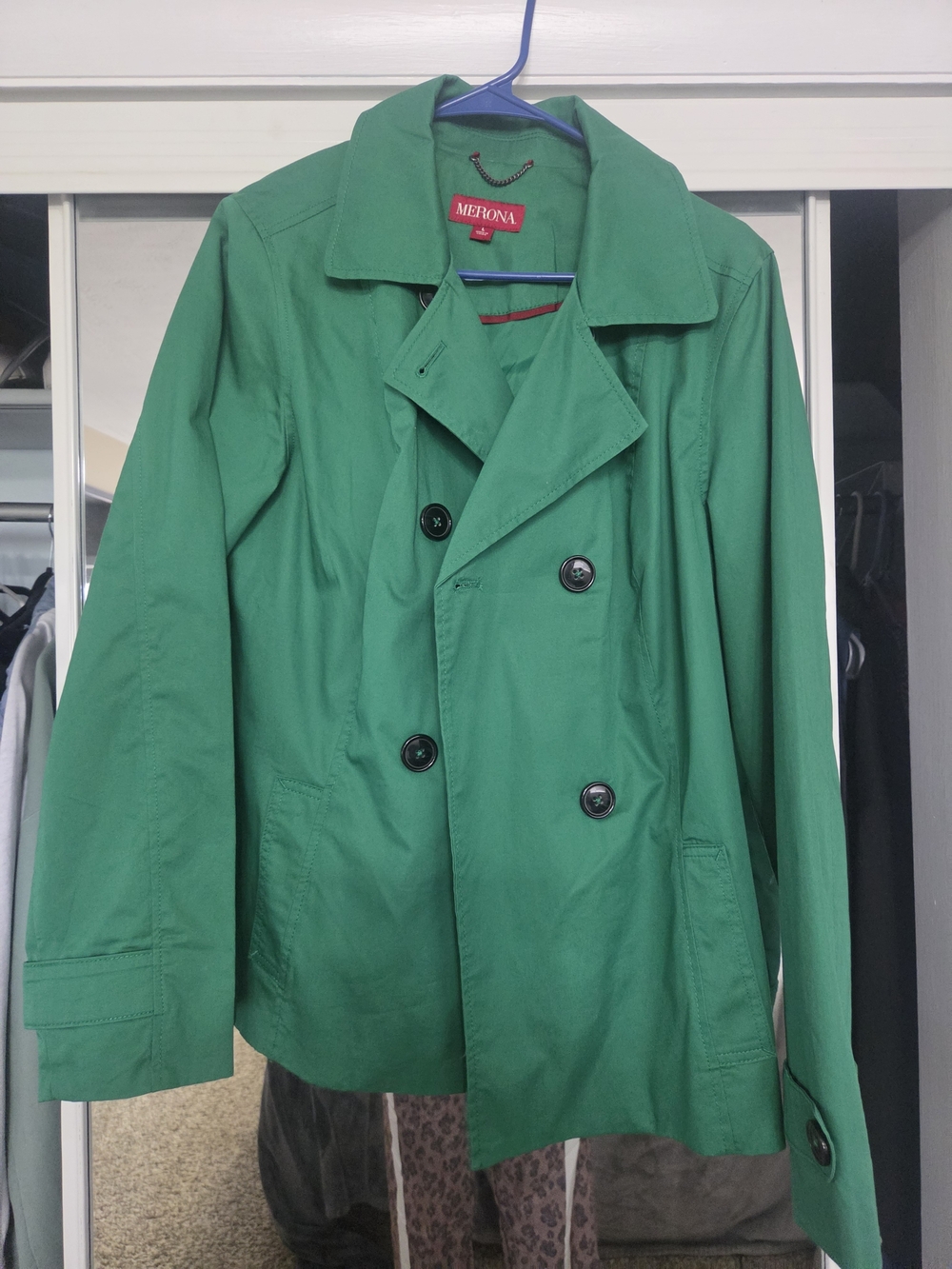 Merona Green Double-Breasted Trench Coat Kelly Green